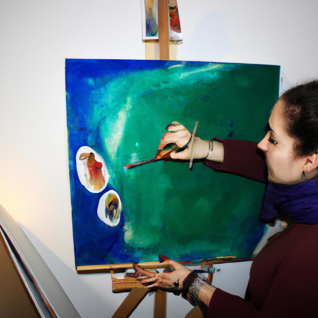 Person painting on canvas, creating