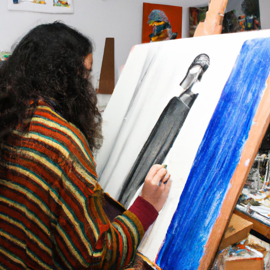 Person painting in art studio